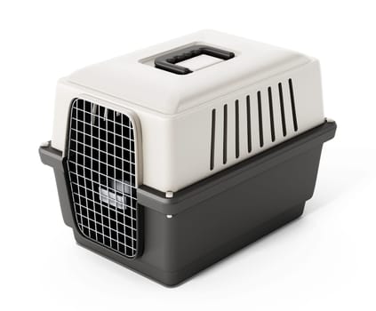 Pet carrier isolated on white background. 3D illustration.
