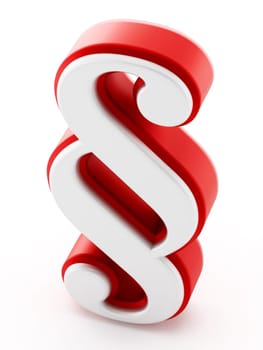 Red and white section sign isolated on white background. 3D illustration.