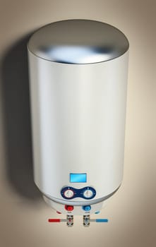 Water heater hanging on the wall. 3D illustration.