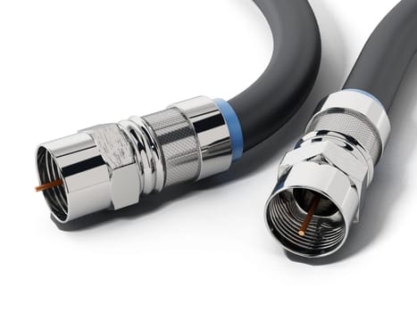 A pair of coaxial cables isolated on white background. 3D illustration.