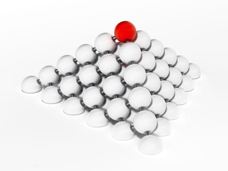 White spheres forming a pyramid shape. 3D illustration.