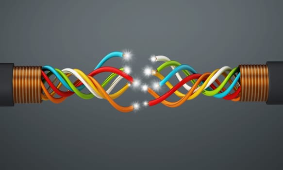 Multi-colored phone wire on gray background. 3D illustration.