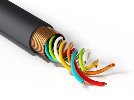 Multi-colored phone wire isolated on white background. 3D illustration.