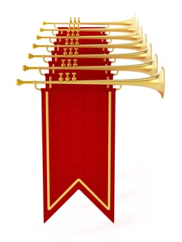 Swallow flags and trumpets isolated on white background. 3D illustration.