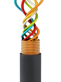 Multi-colored phone wire isolated on white background. 3D illustration.
