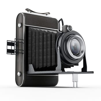 Vintage analogue camera isolated on white background.