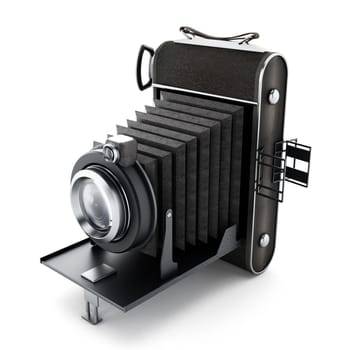 Vintage analogue camera isolated on white background.
