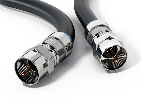 A pair of coaxial cables isolated on white background. 3D illustration.