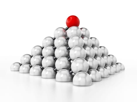 White spheres forming a pyramid shape. 3D illustration.