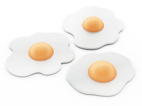 Fried eggs isolated on white background. 3D illustration.