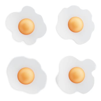 Fried eggs isolated on white background. 3D illustration.