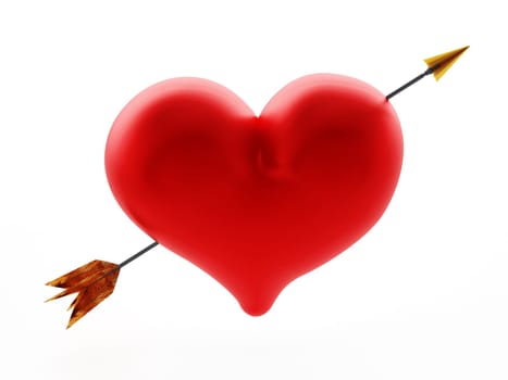 Arrow through heart. 3D illustration isolated on white background.