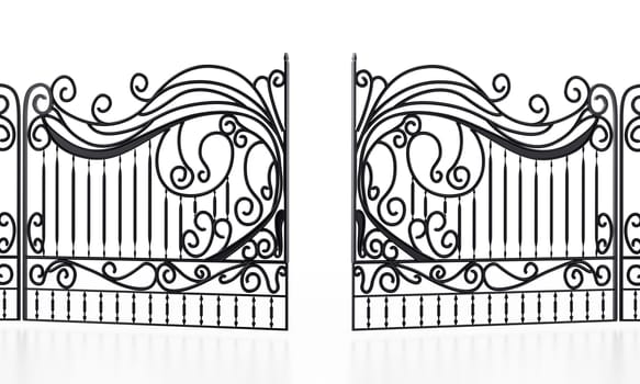 Wrought iron gate isolated on white background. 3D illustration.