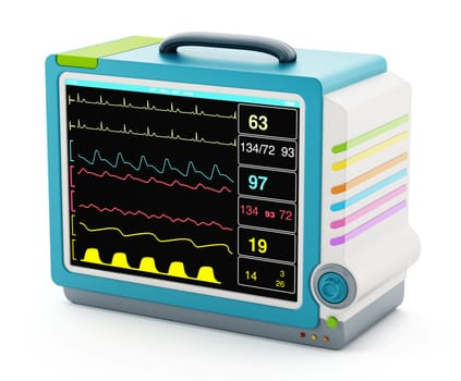 Medical monitor showing vital health information isolated on white background. 3D illustration.