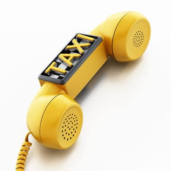 Yellow phone receiver with taxi sign on checkers pattern isolated on white background.