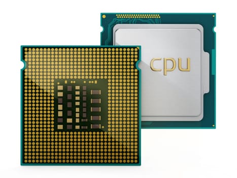 Two CPUs isolated on white background. 3D illustration.