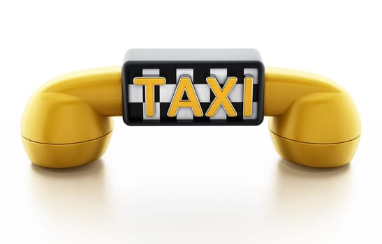 Yellow phone receiver with taxi sign on checkers pattern isolated on white background.