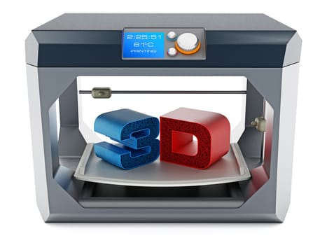 Printed 3D text on 3D printer printing surface . 3D illustration.
