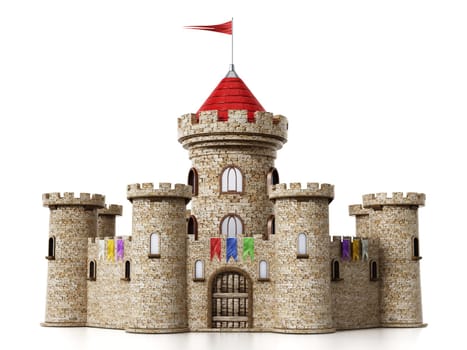 Fantastic medieval castle isolated on white background.