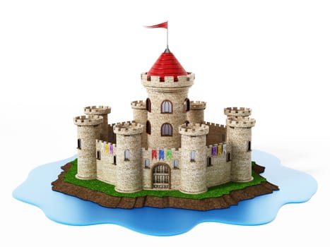 Fantastic medieval castle isolated on white background.
