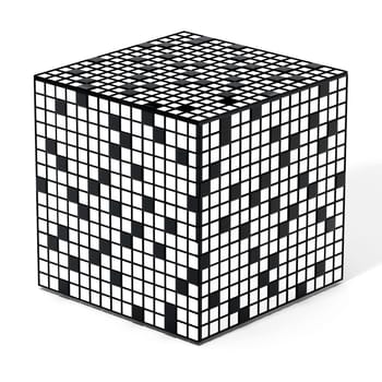 Crossword puzzle cube isolated on white background. 3D illustration.