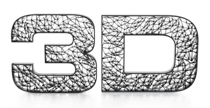 Printed mesh 3D text isolated on white background. 3D illustration.