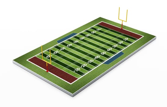 American football field isolated on white background. 3D illustration.