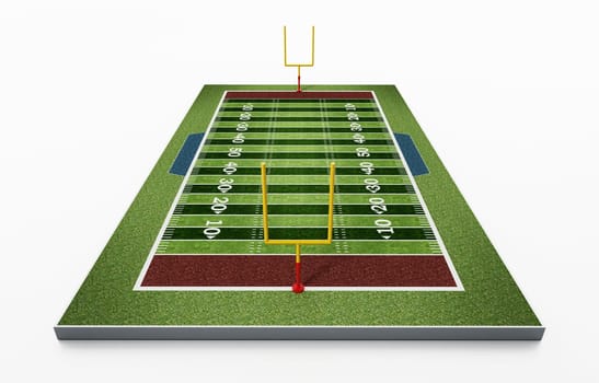 American football field isolated on white background. 3D illustration.