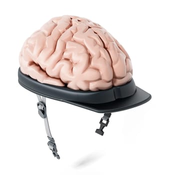 Human brain on security cap. 3D illustration.