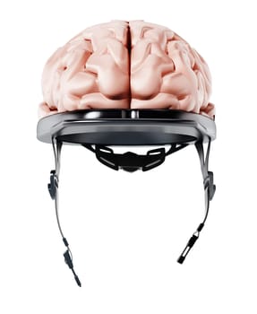 Human brain on security cap. 3D illustration.