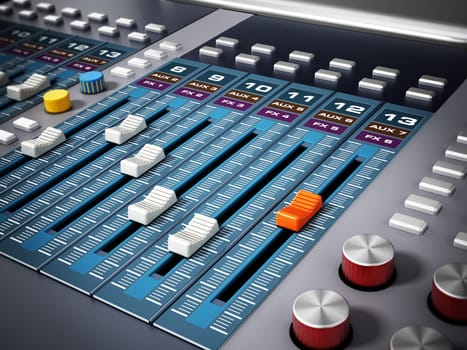 Professional digital studio equalizer with push buttons. 3D illustration.
