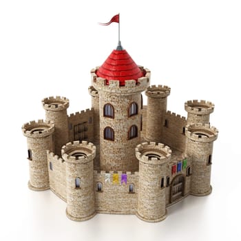 Fantastic medieval castle isolated on white background.