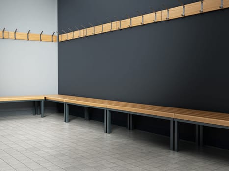 Dressing room of a gymnasium. 3D illustration.