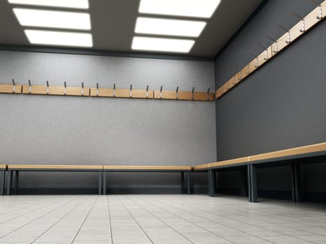 Dressing room of a gymnasium. 3D illustration.