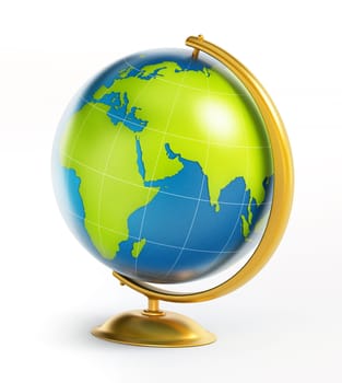 Blue and green globe isolated on white background. 3D illustration.