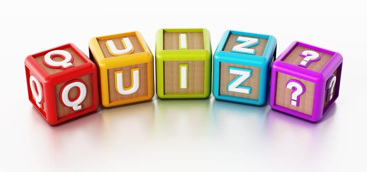 Quiz cubes isolated on white background. 3D illustration.
