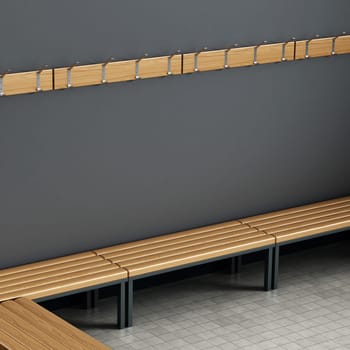 Dressing room of a gymnasium. 3D illustration.