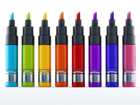 Multi colored marker pen isolated on white background. 3D illustration.
