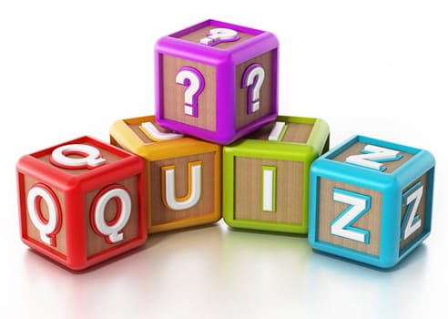 Quiz cubes isolated on white background. 3D illustration.