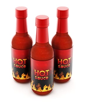 Hot pepper sauce bottle isolated on white background. 3D illustration.