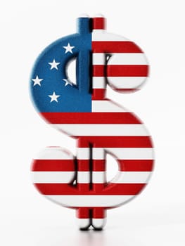 Dollar sign mapped with American flag texture. 3D illustration.