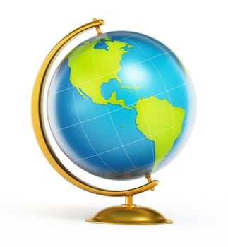 Blue and green globe isolated on white background. 3D illustration.