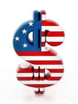 Dollar sign mapped with American flag texture. 3D illustration.