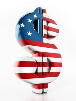 Dollar sign mapped with American flag texture. 3D illustration.