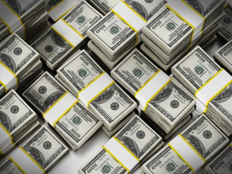 100 Dollar lots stack money background. 3D illustration