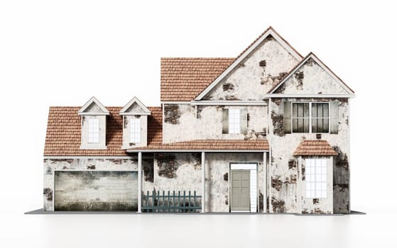 Old house isolated on white background. 3D illustration.