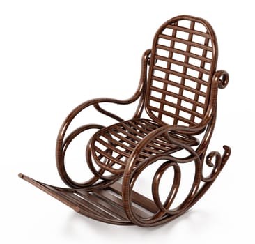 Wooden rocking chair isolated on white background. 3D illustration.