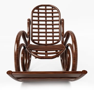 Wooden rocking chair isolated on white background. 3D illustration.