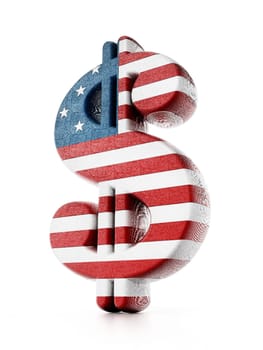 Dollar sign mapped with American flag texture. 3D illustration.