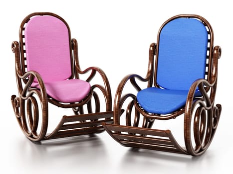 Wooden rocking chair isolated on white background. 3D illustration.